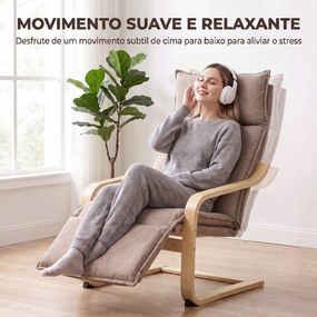 Poltrona para Sala em Tecido Aspeto Linho com Apoio para os Pés Baloiço Suave Encosto Alto e Assento Largo Castanho Claro