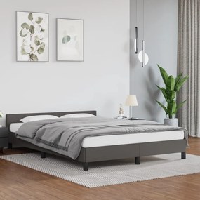 Estrutura cama c/ cabeceira 140x200cm couro artificial cinzento