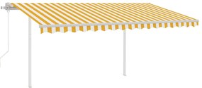 Toldo retrátil automático com postes 4,5x3,5 m amarelo e branco