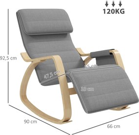 Poltrona relaxante com balanço, poltrona de amamentação com apoio para os pés ajustável, bolso lateral e apoio para a cabeça, cinzenta