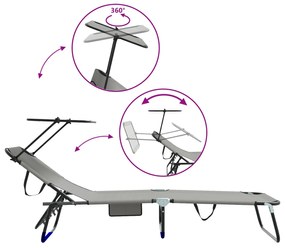 Espreguiçadeiras Dobráveis 2 pcs com Teto Cinza Tecido Oxford 600D