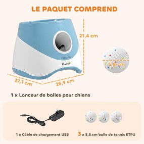 Lançador Automático de Bolas para Cães Pequenos e Médios, 25,9 x 27,1 x 21,4 cm, Distâncias de Lançamento Reguláveis, Azul