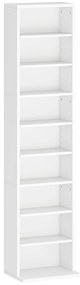 HOMCOM Estante para CDs e DVDs Suportes para CD Estreitos com 9 Compartimentos Prateleiras Ajustáveis 33x24x140 cm Branco