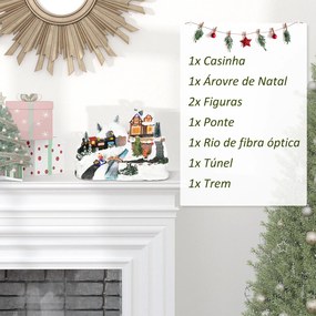 Cidade Natalina Iluminada com Luzes LED Árvore de Natal Giratória Música e Trem Decoração de Natal 30x19x19,5cm Multicor