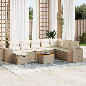 vidaXL 9 pcs conjunto de sofás p/ jardim com almofadões vime PE bege