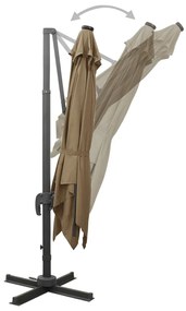 Guarda-sol jardim c/ poste e luzes LED 300 cm cinza-acastanhado