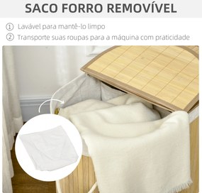 Cesto de Roupa Suja de Bambu 100L com 2 Compartimentos e Forro Removível 62,5x37x60,5 cm Madeira