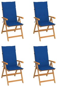 Cadeiras de jardim c/ almofadões azul real 4 pcs teca maciça