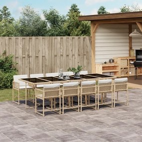 vidaXL 11 pcs conjunto de jantar p/ jardim com almofadões vime PE bege