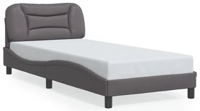 Estrutura de cama com luzes LED 90x200cm couro artificial cinza