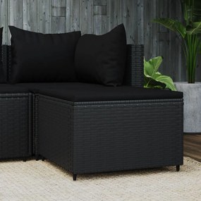 vidaXL Apoio de pés para jardim com almofadão vime PE preto