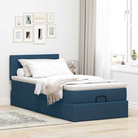 Cama otomana com colchão 90x200 cm tecido azul