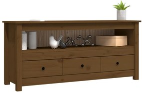 Móvel de TV 114x35x52 cm madeira de pinho maciça castanho mel