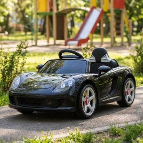 Carro elétrico para Crianças 12V de 2 a 5 anos Porsche 911 Carrera, Rodas de espuma EVA, Assento Couro ecológico e controlo remoto Preto