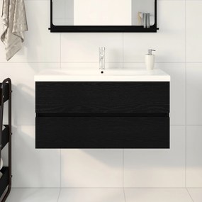 Gabinete de Lavabo vidaXL com Cuba Embutida Carvalho Preto Madeira Eng