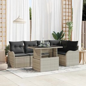 Conjunto de Sofá de Jardim vidaXL de 6 Peças com Almofadas Rattan Polipropileno Cinzento-claro