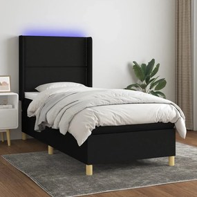 Cama box spring c/ colchão e LED 100x200 cm tecido preto