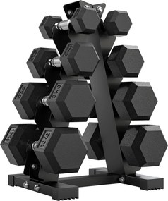 Conjunto de Halteres 2x2kg 2x5kg 2x8kg 2x10kg com Suporte de Armazenamento para Exercício Treino Preto