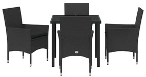 Conjunto de Jantar de Jardim com 5 Peças e Almofadas Pretas em Rattan