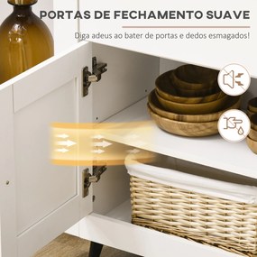 Aparador Móvel Auxiliar de Cozinha com 2 Gavetas 3 Portas e Prateleira Ajustável Móvel de TV de até 50 Polegadas 117x35x80 cm Branco e Madeira