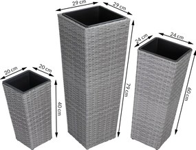Conjunto de 3 vasos de flores em Polyrattan cinzento