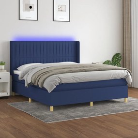 vidaXL Cama box spring c/ colchão e LED 180x200 cm tecido azul
