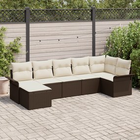 Conjunto de Sofás de Jardim de 7 peças com Almofadas Castanho Rattan P