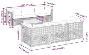7 pcs conjunto de sofás p/ jardim com almofadões vime PE bege