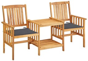 vidaXL Cadeiras de jardim c/ mesa de centro e almofadões acácia maciça