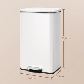 Caixote do lixo para cozinha 40 litros grande com tampa, em aço 34,8 x 32,1 x 55,7 cm branco
