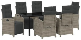 Conjunto de Jantar de Jardim com 7 Peças e Almofadas Cinza de Rattan P
