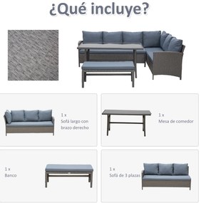 Conjunto de 4 Peças de Móveis e Vime com Almofadas Acolchoadas para Ja