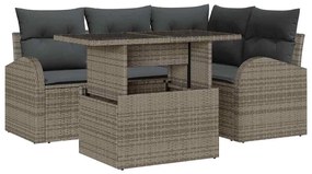 Conjunto de Sofás de Jardim vidaXL de 5 Peças com Almofadas Cinza Ratt