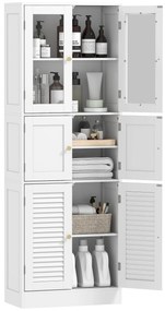 Armário de Casa de Banho Alto com Portas de Vidro Portas de Ripas e Prateleiras Ajustáveis 60x30x170 cm Branco