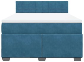 Cama boxspring com colchão 140x190 cm veludo azul