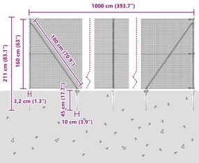 Cerca de Arame Soldado com 7 Postes de Estaca Cinza 1.6x10 m de Aço