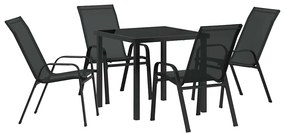 Conjunto de Jantar de Jardim 5 Peças Preto em Textilene e Aço
