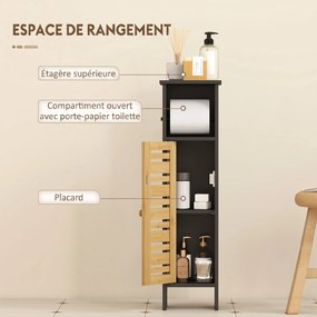 Móvel de casa de banho 21 L x 17 P x 78 A cm com suporte para papel higiénico, barra amovível, 3 níveis + saída para o papel, 78 cm de altura, bambu p