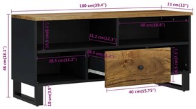 Móvel de TV 100x33x46 cm mangueira maciça/derivados madeira