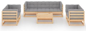 8 pcs conjunto lounge de jardim com almofadões pinho maciço
