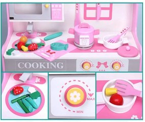 Cozinha de brincar infantil de madeira rosa