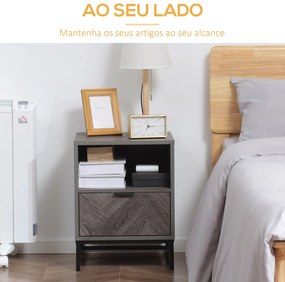 Mesa de Cabeceira com 1 Gaveta Prateleira Aberta e Pés de Aço Mesa de