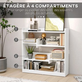 Estante de arrumação 90 x 24 x 91 cm, 4 prateleiras, 3 painéis traseiros branco