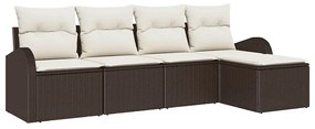 Conjunto de Sofá de Jardim 5 Peças com Almofadas Marrom em Rattan Sint
