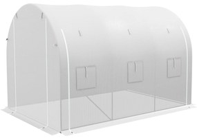 Outsunny Estufa Tipo Túnel 3x2x2 m Estufa de Jardim com 3 Portas e 6 Janelas Enroláveis Teto Curvo para Cultivo Branco