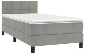 Cama box spring c/ colchão/LED 80x200 cm veludo cinzento-claro
