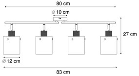 Foco de teto de design preto com vidro fumê 4 luzes - Domo Moderno