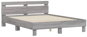 Estrutura cama c/ cabeceira/luzes LED 150x200cm cinzento sonoma