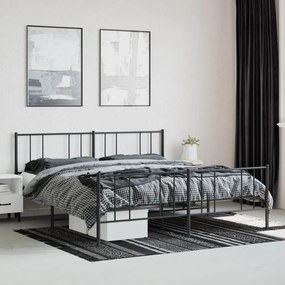 Estrutura de cama com cabeceira e pés 200x200 cm metal preto