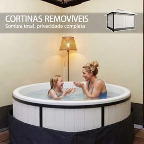 Pérgola de Jardim 360x300x279 cm com Duplo Teto 4 Paredes Laterais e Rede Mosquiteira Estrutura Metálica Cinza Claro